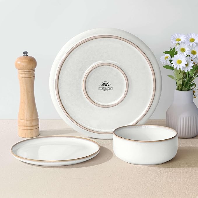 Herogo Ceramic 10.43 Inch Dinner Plates Set of 6, Stoneware Dinner Plate Set, Double Reactive Glaze Large Dinnerware Plates for Kitchen, Microwave, Oven & Dishwasher Safe, Ivory White