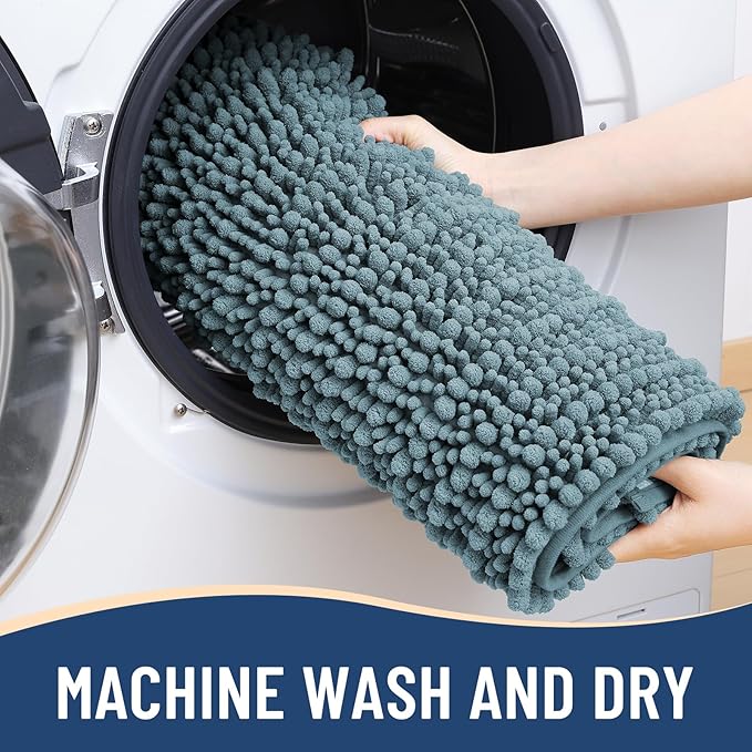 Arotive Luxury Chenille Bathroom Rug Mat, Extra Soft Thick Absorbent Shaggy Bath Rugs, Non-Slip Machine Wash Dry, Plush Bath Mats for Bathroom, Shower and Tub, 24x16, Smoky Gray