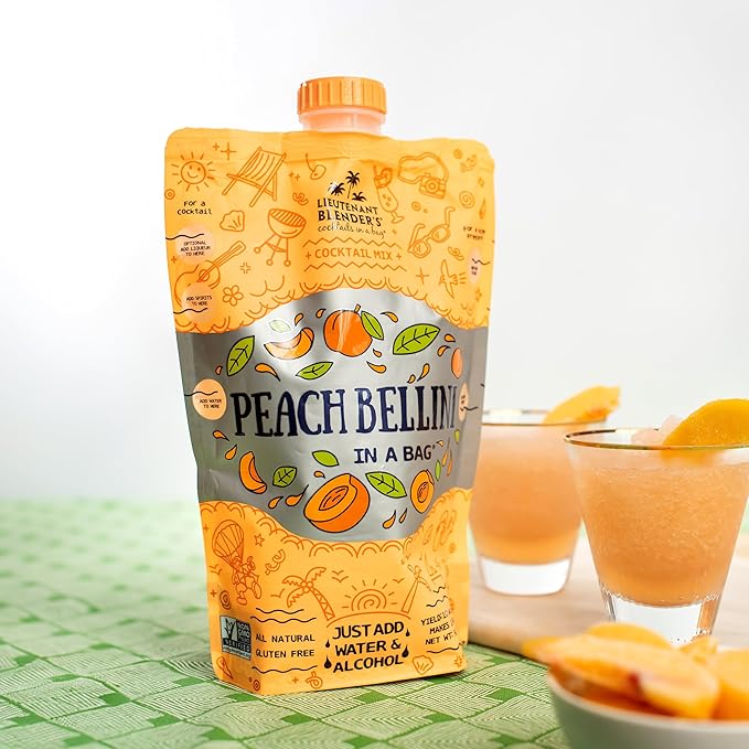 Lt. Blender's Peach Bellini in a Bag - Wine Slushie Mixes - Each Bag Makes 1/2 Gallon of Frozen Peach Bellini Mix – Non-GMO Wine Freezer mix - Make with Wine, Liquor or as a Mocktail - (Pack of 3)