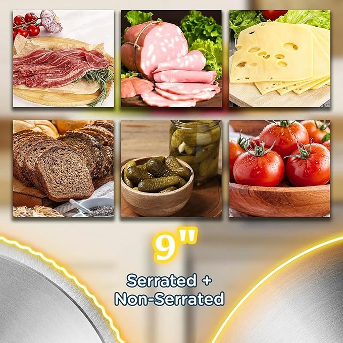 CUSIMAX Meat Slicer for Home with 1-20mm Adjustable Thickness，Electric Deli Slicer for Food Tray,Two 9" Stainless Steel Blades and Removable Food Carriage,Easy for Cut all Foods