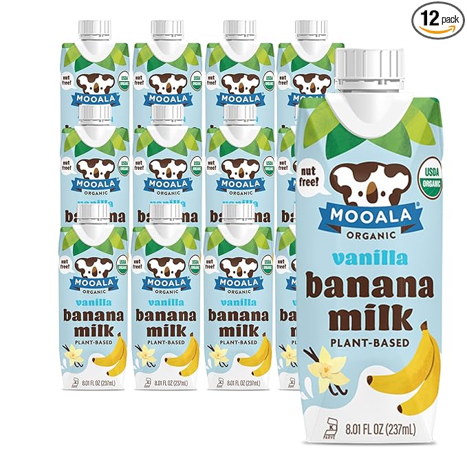 Mooala - Organic Vanilla Bananamilk, Lunchbox Friendly, Shelf-Stable, Non-Dairy, Nut-Free, Plant-Based Beverage, On the Go 12 Pack