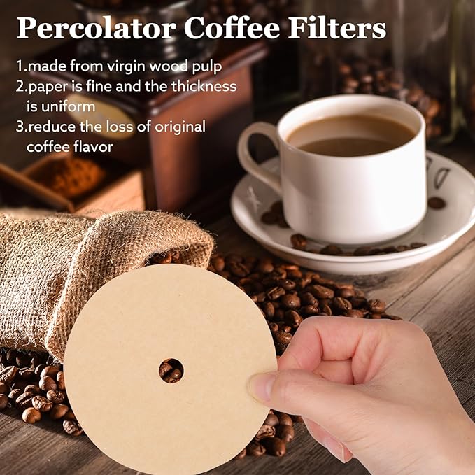 500 Count Percolator Coffee Filters, 3.75in Natural Unbleached Percolator Filters Disposable Disc Coffee Filters for Coffee Shops, Camping, Home, Office