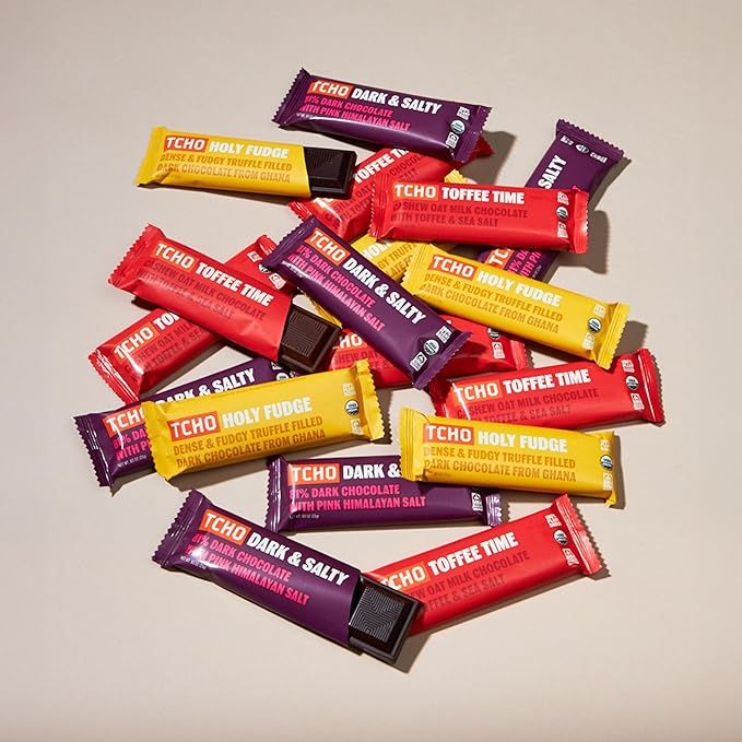 TCHO Singles Variety Pack - Plant Based, Organic Chocolate Singles - Vegan, Gluten-Free, Soy-Free - Handcrafted Pure Cacao Bars - Chocolate Bars Perfect for Gifting 18 Count - Holy Fudge, Toffee Time, Dark & Salty (Pack of 3)