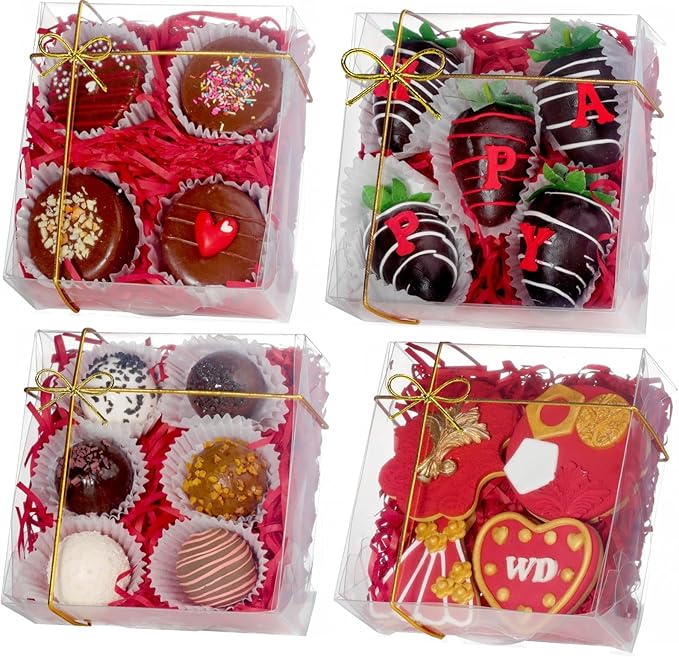 RomanticBaking 50PCS 5x5x2 Inches Full Clear Bakery Boxes Chocolate Covered Strawberries Boxes,Mini Cake, Cookies,Macaron,Pie, Cakesickle &More