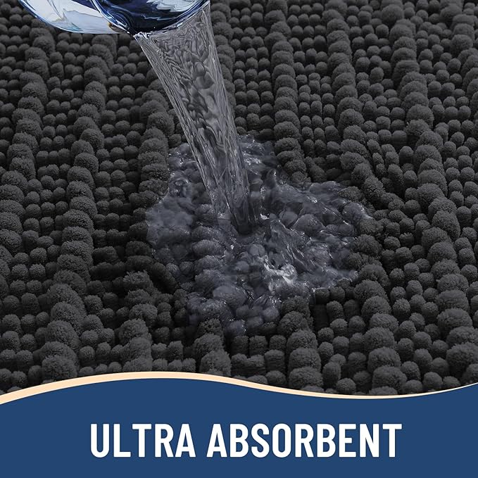 Arotive Luxury Chenille Bathroom Rug Mat, Extra Soft Thick Absorbent Shaggy Bath Rugs, Non-Slip Machine Wash Dry, Plush Bath Mats for Bathroom, Shower and Tub, 60x24, Dark Grey