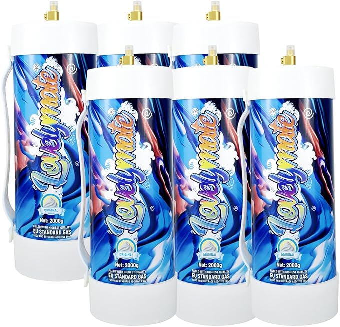 Whipped Cream Charger Tank 3.3L 2000G Whip Cream Charger Cylinder Food Grade Flavored (Tips Included) (6, Original)