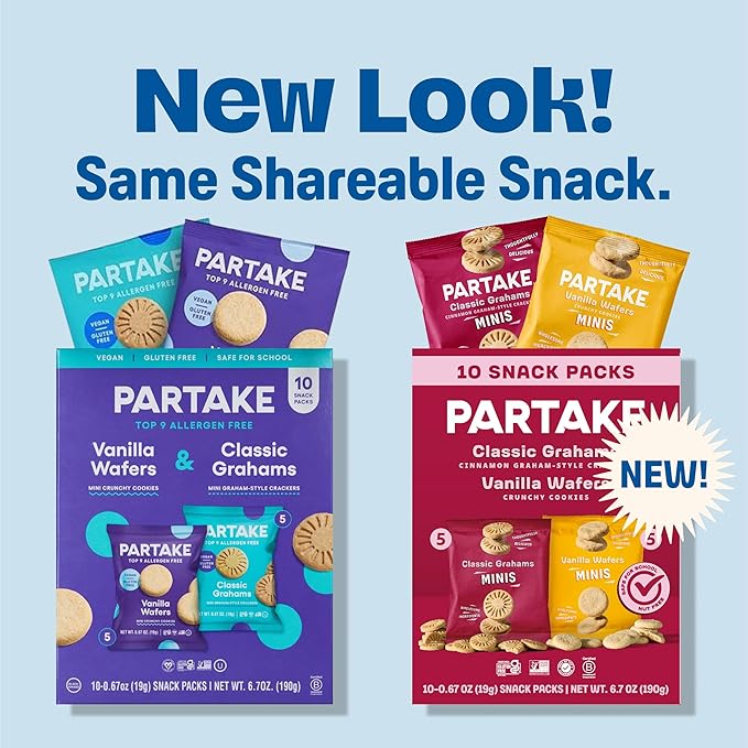 Gluten Free Partake Mini Graham Cracker & Vanilla Wafer Snack Packs | Vegan & Dairy Free Cookies | Lunch Box Snacks | Allergy Friendly Snacks | Safe School Snack for Kids - 20 Pack