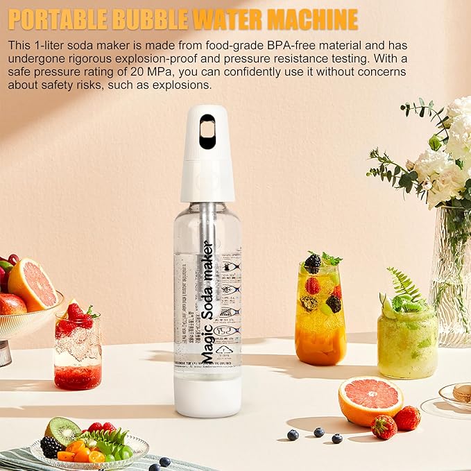 Portable Soda Siphon, 1L Travel Sparkling Water Maker Machine for Home & Outdoor, Carbonated Water Soda Streaming Machine, Soda Maker for Cocktails or Fizzy Drink, 8 gram CO2 Cartridges(Not Included)