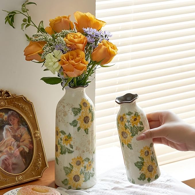 Autumn Ceramic Vase Set of 3, Farmhouse Decor Home Ceramic Vases for Your Kitchen Bedroom Living Room Bathroom & Shelf Centerpiece Table Decorations (H 9.5" + H7.7 + H5.9)