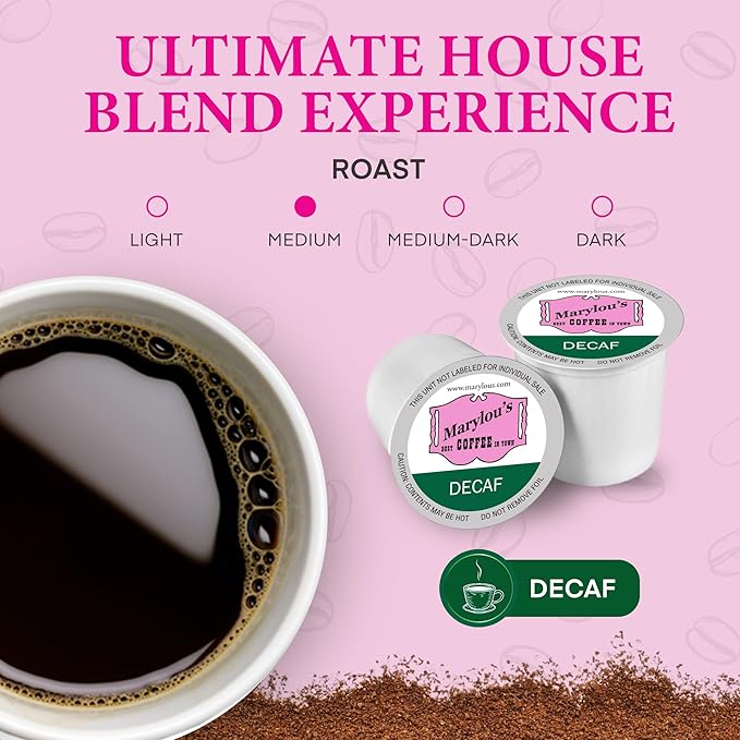 Marylou’s Coffee - Famous Decaf Blend Gourmet Coffee, Delightful Medium Roast Coffee, Compatible with Keurig® Coffee Maker, 1 Count (12 Single Serve Cups)