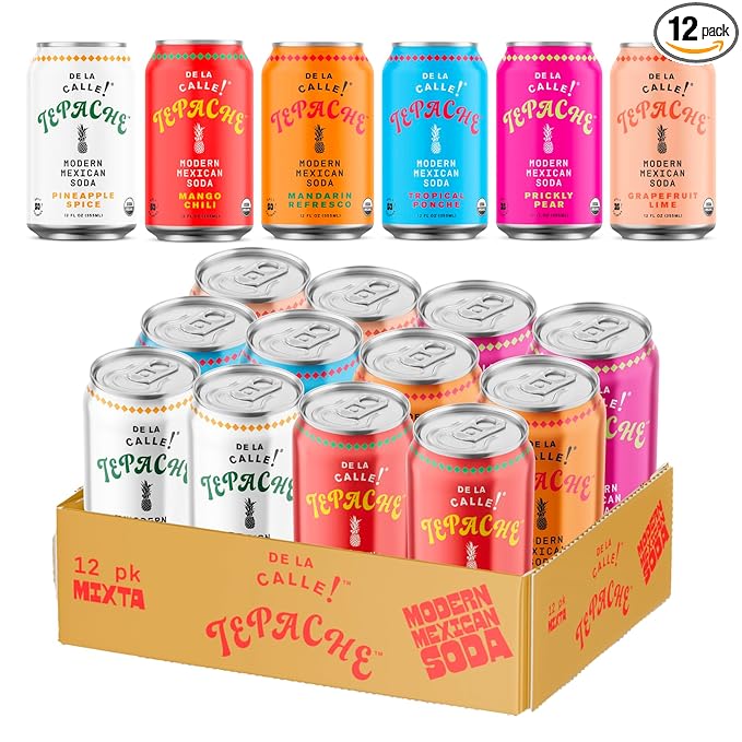 De La Calle Tepache - Mixta Variety Pack - Modern Mexican Soda - Craft Fermented Pineapple Sparkling Beverage - Certified Organic, Antioxidant Rich, Non-Alcoholic, Healthy Soda, Low Sugar, Low Calorie, Non-GMO