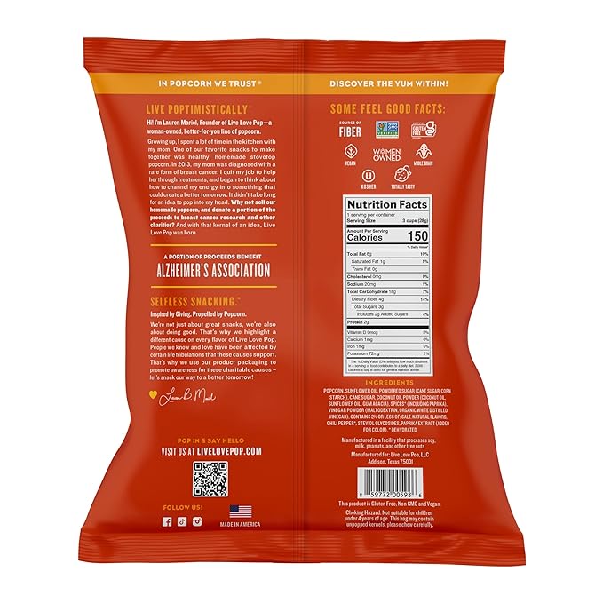Live Love Pop Hot Honey Butter Flavored Gourmet Popcorn, 1.0 Oz (Pack of 12), Individual Snack Size Bags, Healthy Snack, Gluten Free, Vegan & Non-GMO, Mission Driven Munchies