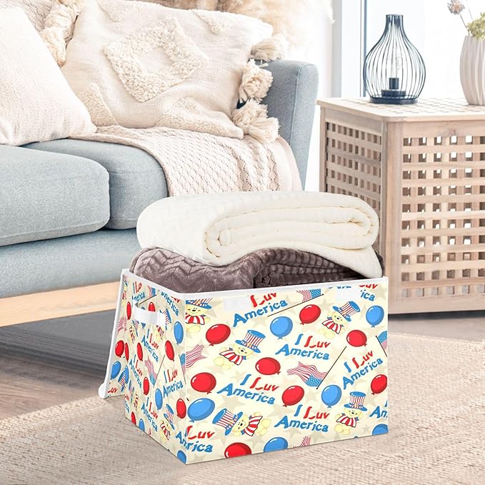 susiyo Classical American Pattern fabric storage baskets with lids,Collapsible Storage Boxes,Foldable storage boxes with handles for Home,Office,Closet Organization