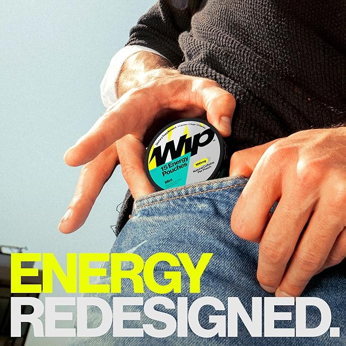 Wip Energy Pouches | 100mg Natural Caffeine | Vitamins and Minerals | Mint | 15 Pouches Per Can | 1 Can