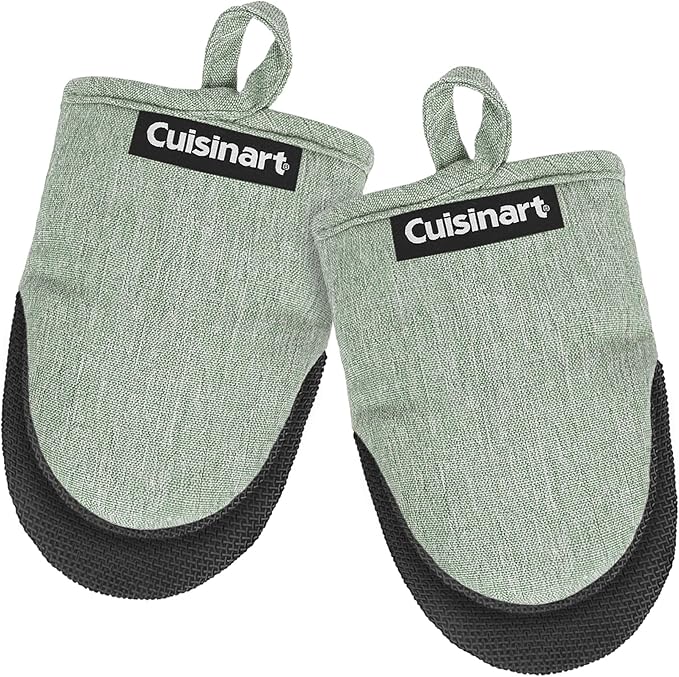 Cuisinart Mini Oven Mitts – 5.5” x 7” Heat-Resistant Kitchen Mitts for Oven with Non-Slip Neoprene Palm, Cotton Filling, and Fabric Loop – Durable Oven Mitt Set for Cooking & Baking (Sage)