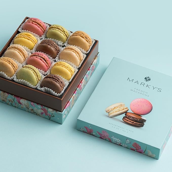 MARKY’S French Almond Macarons Gift Box – 12 Assorted Gourmet Macarons – Variety of Imported Flavors – Authentic French Cookies – Gift Basket for Holidays