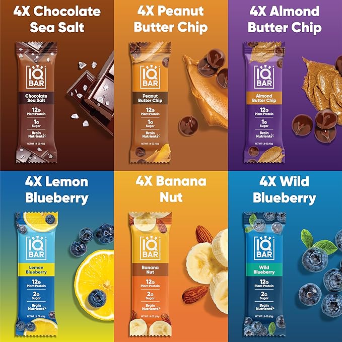 IQBAR Brain and Body Plant Protein Bars - Chocolate & Fruit Variety - 24-Count - Keto, Vegan, Low Carb, High Fiber, Gluten Free, Dairy Free, Low Sugar Snack with Nutrients for Focus, Energy, Meal Replacement