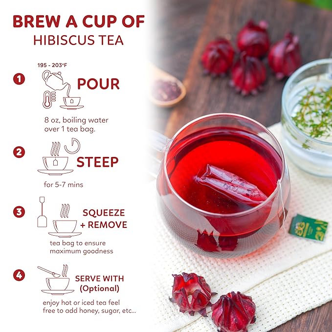 Indochine Blends Hibiscus Tea Bags | 100% Pure Hibiscus Flower | Sugar-Free, Caffeine-Free Herbal Tea | Double Chamber, Individually Wrapped Tea Bags| Rich in Natural Goodness and Flavor | 3.5 oz | 50 Tea Bags