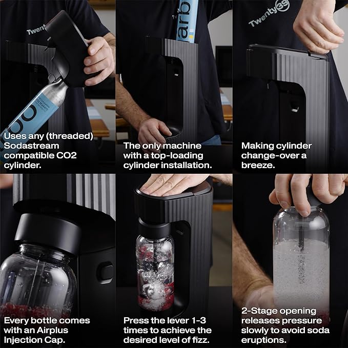 Twenty39 qarbo LUXE Premium Sparkling Water Maker - Anodised Aluminium Carbonator for Home, Carbonates Any Drink (CO2 Cylinder Sold Separately)