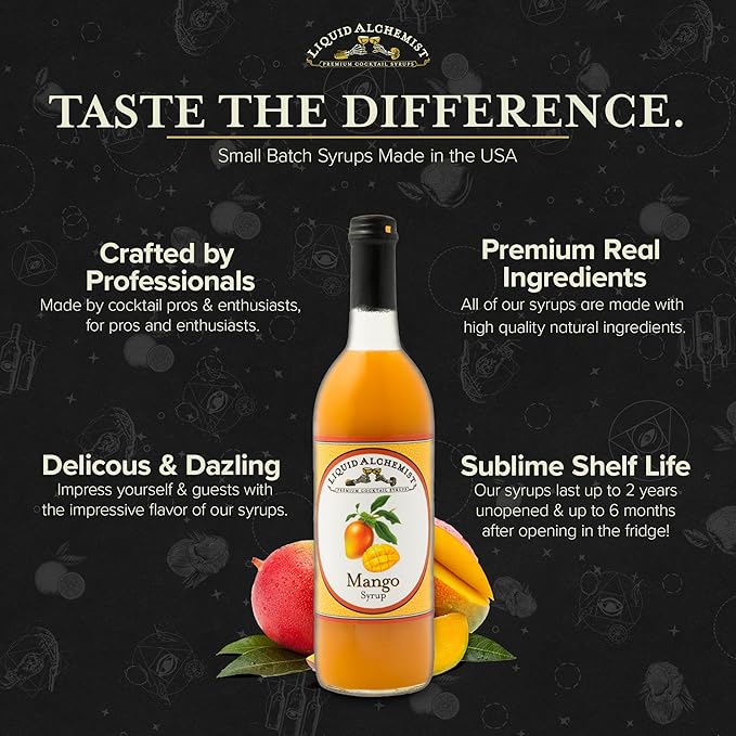 Liquid Alchemist Mango Syrup for Drinks - Real Ingredients Make our Mango Puree for Cocktails the Perfect Margarita Mix - Our Tropical Cocktail Syrup are Small Batch, Non-GMO & Vegan (25 oz)