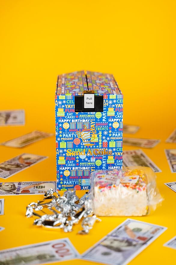 Birthday Billionaire Box by Send A Cake – Ready-to-Gift Music Box with Sweet Caramels & 3" Happy Birthday Crispy Cake – No Assembly, Unique Birthday Gift for Women, Men & Kids