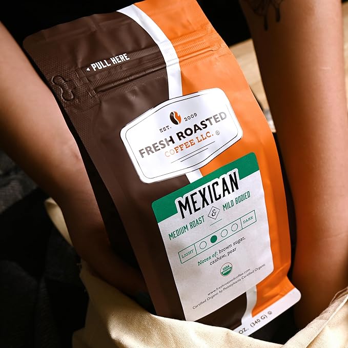 Fresh Roasted Coffee, Organic Mexican | Mold & Myco 3rd Party Tested, USDA Organic, Kosher | Medium Roast 12 oz Ground