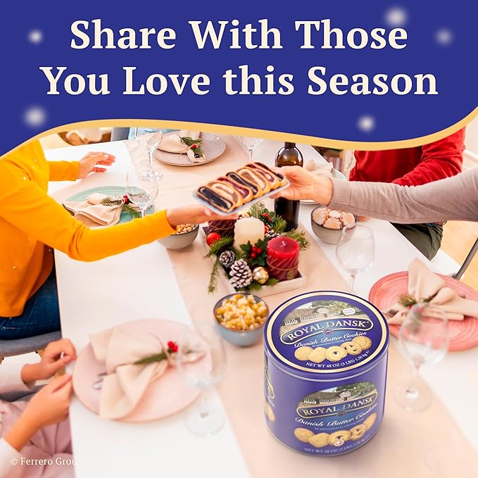 Royal Dansk Danish Butter Cookies, Premium Assorted Cookies in a Gift Tin, Great for Sharing and Gifting, 48 oz