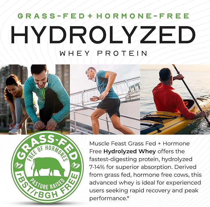 Muscle Feast Hydrolyzed Whey Protein Powder, Grass Fed and All Natural Hormone-Free, Hydro Whey Powder for Men and Women, Gluten Free, Non-GMO, Delicious Hydrolyzed Protein Powder, Chocolate, 5lb