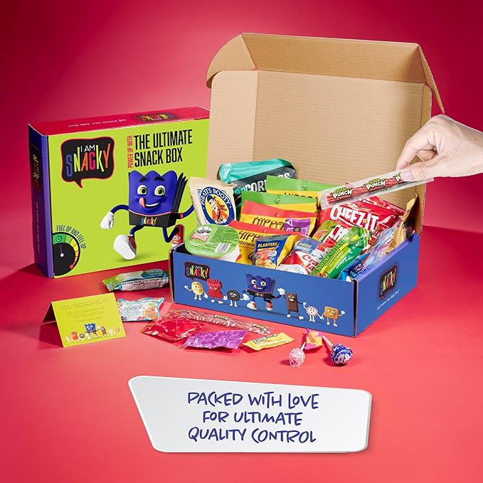 I AM Snacky - Thanksgiving Snack Box Variety Pack Care Package + Greeting Card - SNACKY'S PARTY PACK (100 Count) Birthday Sweet Treats Gift Basket, Candies Chips, Office Food Assortments