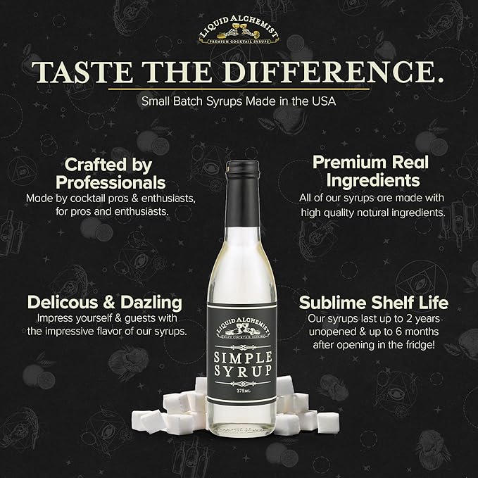 Liquid Alchemist Simple Syrup for Cocktails - Real Ingredients Make our Simple Sugar Syrup the Perfect Old Fashioned Mix - Our Drink Mix is Non-GMO Gluten Free & Vegan (12 oz)