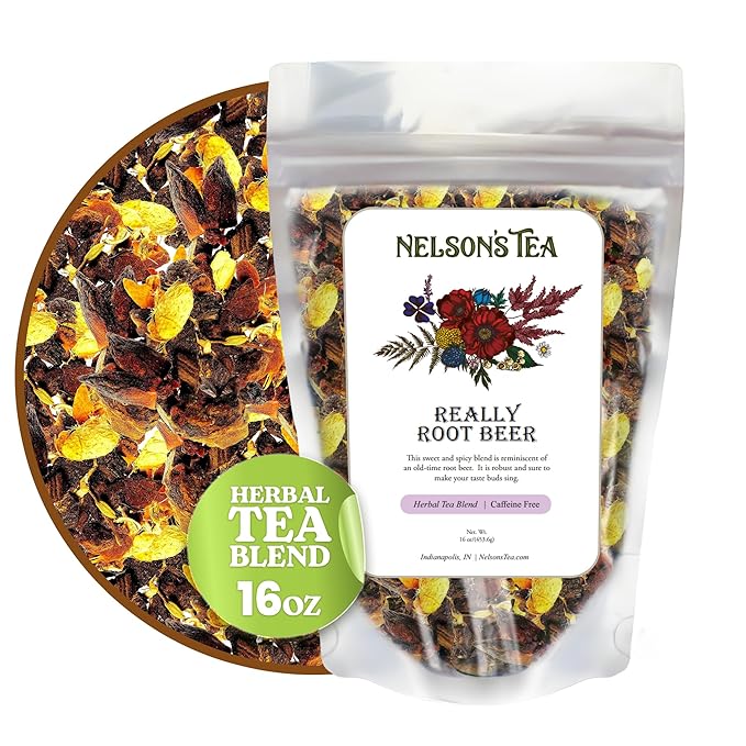 Nelson's Tea Really Root Beer - Sarsaparilla Root Herbal Loose Leaf Tea; Blend of Flavors like Sarsaparilla and Burdock, and More! - 16 oz