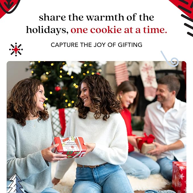David's Cookies Merry Christmas Mini Cookies in Sweet Sampler Tin - Assorted Mini Christmas Cookies with Chocolate & White Chocolate Chip and Red Velvet - Gourmet Cookie Gift Basket for Holidays 14oz