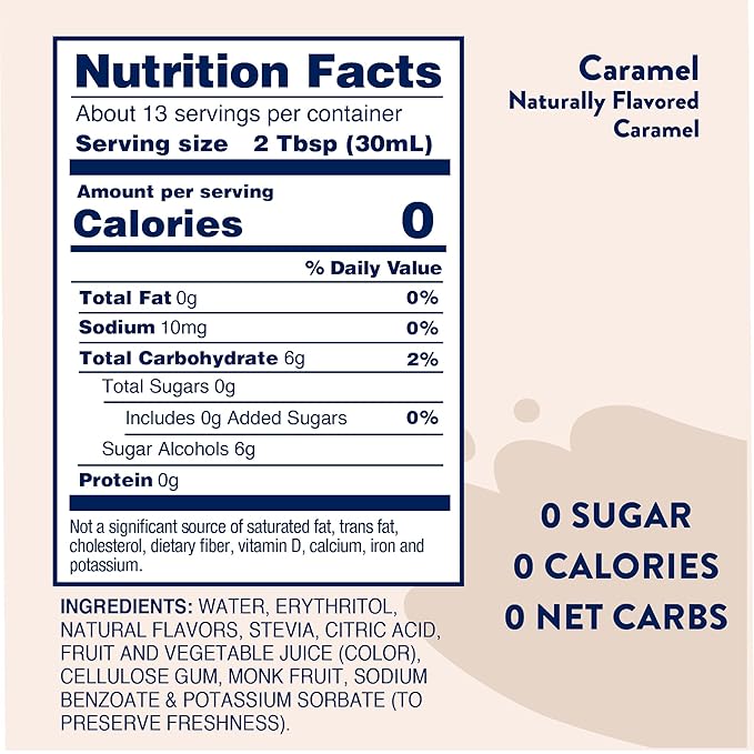 Jordan's Skinny Syrups Sugar Free Coffee Syrup, Caramel Flavor Drink Mix, Zero Calorie Flavoring for Chai Latte, Protein Shake, Food, Gluten Free, Keto Friendly, 25.4 Fl Oz, 1 Pack