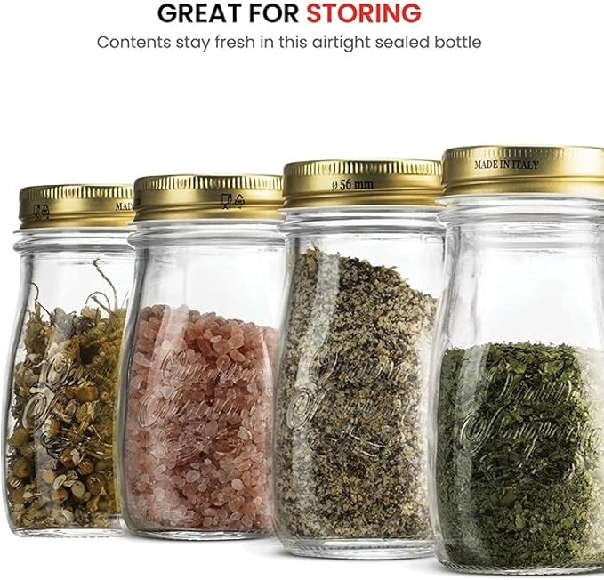 Bormioli Rocco Quattro Stagioni Bottles, Set of 6-13.5 Oz. Clear Glass with Twist Lids for Food Preserving, Beverage Serving, Homemade Gifts, Sauces & Infused Drinks - Airtight, Made in Italy