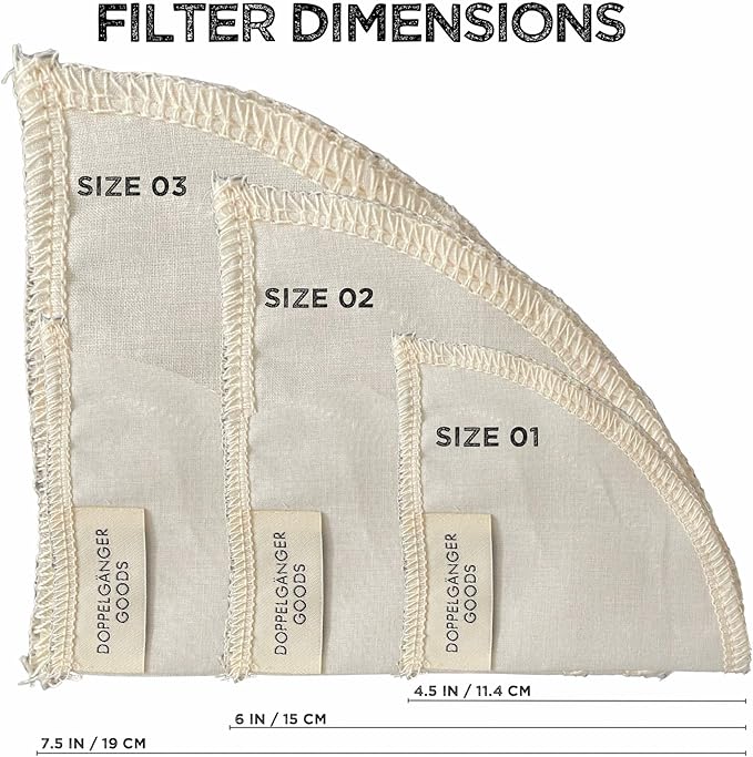 (2-Pack) Reusable Organic Cotton Pour Over Cone Filters for Hario V60 and Chemex Style Style Filters — Pourover Coffee Filter Maker Cup Ceramic, Glass, Plastic Dripper (Size 03, 1-6 Cups)