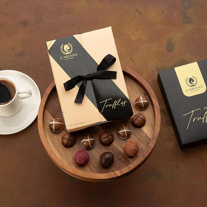 CARIANS Assorted Gourmet Chocolate Truffles Box, Luxury Candy Gift Basket with Dark, Milk & Hazelnut Truffles, Great For Gift Giving, Anniversary, Thanksgiving, Christmas