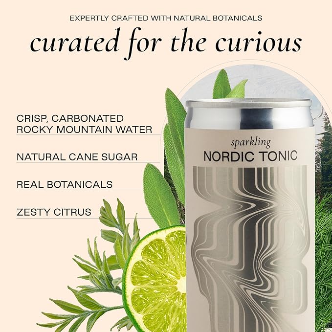 Strongwater Sparkling Nordic Tonic Water - 12 Pack Cans (8.4 Fl Oz Each) - Premium Mixer Made with Quinine, Rocky Mountain Water & Botanicals - Real Cane Sugar, No Artificial Flavors