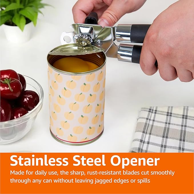 Amazon Basics Multi-function Manual Can Opener and Bottle Opener, 22 cm, Black Soft Grip Dual Handle