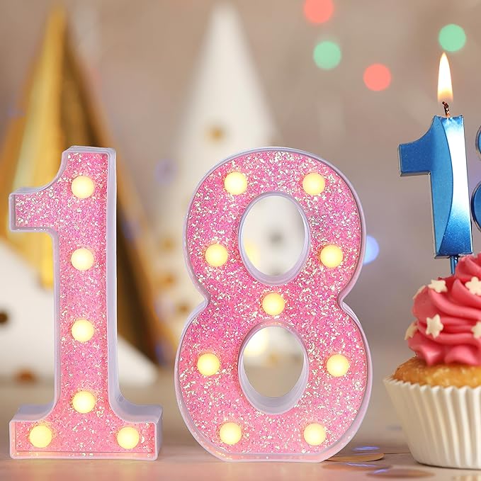 Foaky Pink Light up Letters，Pink Party Decorations,Girls Room Decor,Glitter Marquee Numbers,Alphabet Letter Sign for Night Light Birthday Party Girls Gifts, Home Bar Decoration (6)