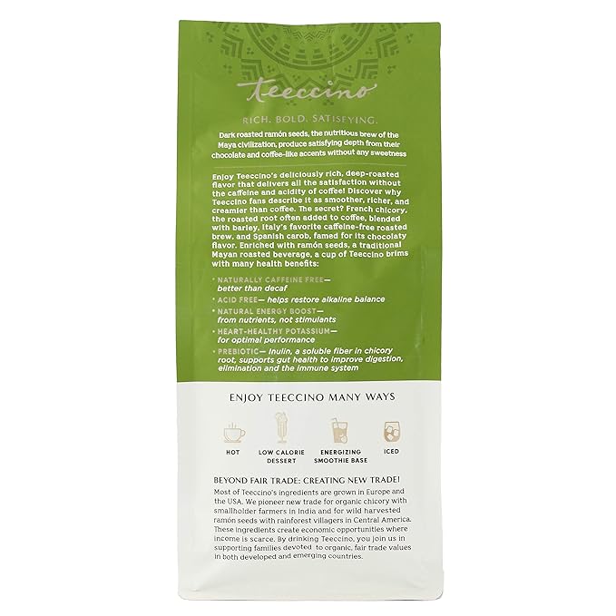 Teeccino Maya Chai Chicory Coffee Alternative - Ground Herbal Coffee That’s Prebiotic, Caffeine-Free & Acid Free, Medium Roast, 11 Ounce