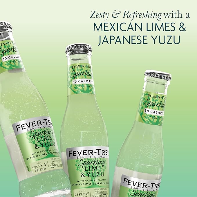 Fever Tree Sparkling Yuzu & Lime - Premium Quality Mixer - Refreshing Beverage for Cocktails & Mocktails. Naturally Sourced Ingredients, No Artificial Sweeteners or Colors - 200 ML Bottles-Pack of 24