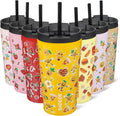 BJPKPK 18oz Insulated Tumbler With lid And Straw Stainless Steel Tumblers Travel Coffee Mug Reusable Thermal Cup,Hawaii Fruits Yellow