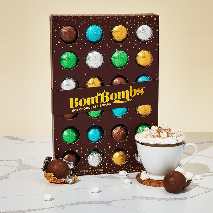 BomBombs, Hot Chocolate Bombs, Includes Fudge Brownie, Caramel, S’Mores, Cookies & Cream, and Peppermint Cocoa Bombs Filled with Marshmallows, Set of 24