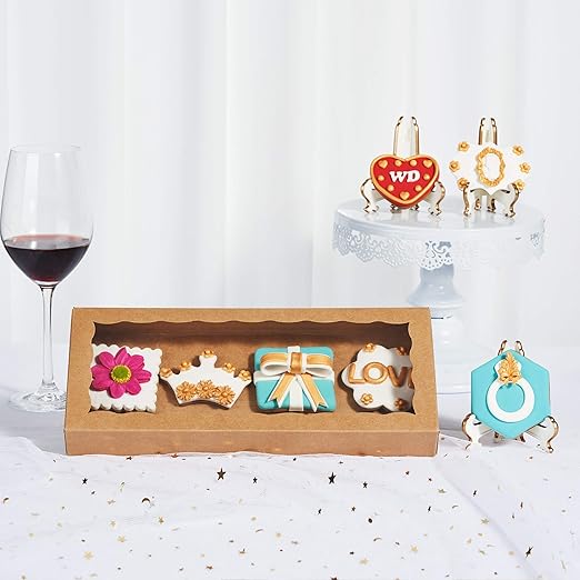50PCS 12 x 5 x 1.5 inches Auto-Popup One Piece Premium Cookies Boxes, Macaron Boxes for 12, Kraft Brown Bakery Box for Holiday Cookie Gift Sets