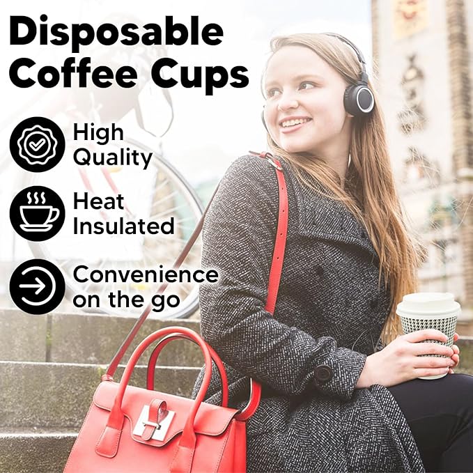 350 Pack 8 oz Insulated Disposable Coffee Cups with Lids, Double Wall Corrugated Paper Hot Cups Bulk To Go Disposable Cups for Hot Beverage or Cold Drinks Ideal for Cafes