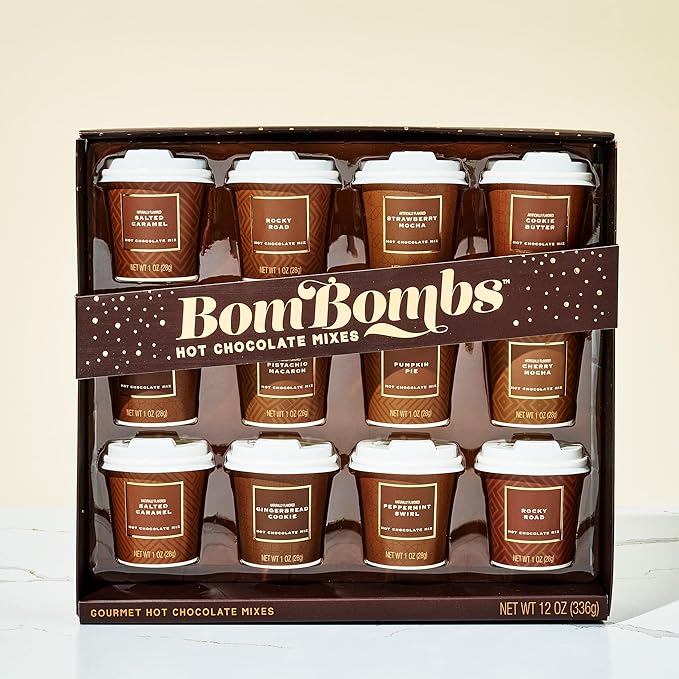 BomBombs Mini Hot Chocolate Gift Set in Signature Brown Packaging, Dessert Flavors Include Rocky Road, Cookie Butter, Pumpkin Pie & More, Set of 12
