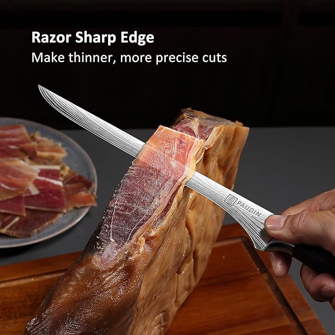 PAUDIN Carving Knife, 10 Inch Professional Ham Slicing Knife with Sheath, High Carbon Stainless Steel Meat Cutting Knifes, Spanish Style Sharp Slicer Knives with Ergonomic Pakkawood Handle, Gift Box