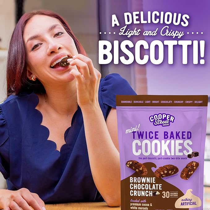 Cooper Street Twice-Baked Brownie Chocolate Biscotti Cookies (16 oz) - Over 50 Two-Bite Mini Italian Style Biscotti Snacks - Dairy-Free, Peanut Free, Kosher, Low-Calorie, Perfect with Coffee or Tea