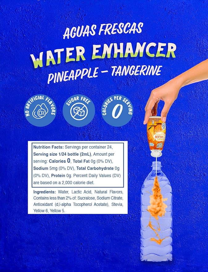 Klass Aguas Frescas | Liquid Water Enhancer | Sugar Free Naturally Flavored Pineapple Tangerine, Keto Friendly |1.62 Oz Pack of 4 (Makes 24 servings each) 0 Calories Per Serving