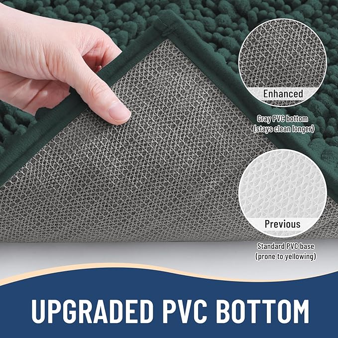 Arotive Luxury Chenille Bathroom Rug Mat, Extra Soft Thick Absorbent Shaggy Bath Rugs, Non-Slip Machine Wash Dry, Plush Bath Mats for Bathroom, Shower and Tub, 60x20, Dark Green